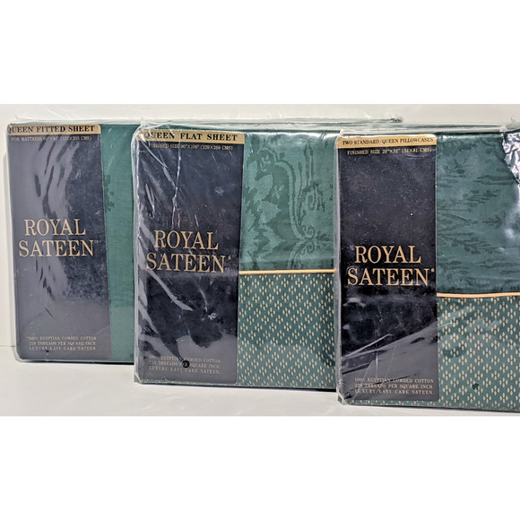 ROYAL SATEEN Sheet Set 100% Egyptian Cotton 220 Thread Queen Green NEW Read - Picture 1 of 6